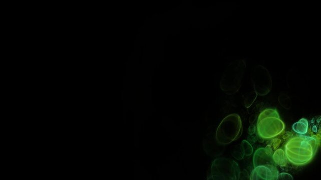 Organische gr&uuml;n leuchtende Zellstruktur, blasenf&ouml;rmige Viren & Bakterien in mikroskopischen Detailaufnahmen f&uuml;r Forschung & Wissenschaft, Biologie, Gesundheit, Infektion, Immunsystem, Medizin