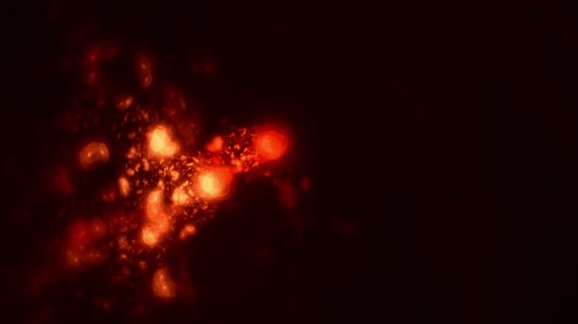 Organische glutrot leuchtende Zellstruktur, blasenf&ouml;rmige Viren & Bakterien in mikroskopischen Detailaufnahmen f&uuml;r Forschung & Wissenschaft, Biologie, Gesundheit, Infektion, Immunsystem, Medizin