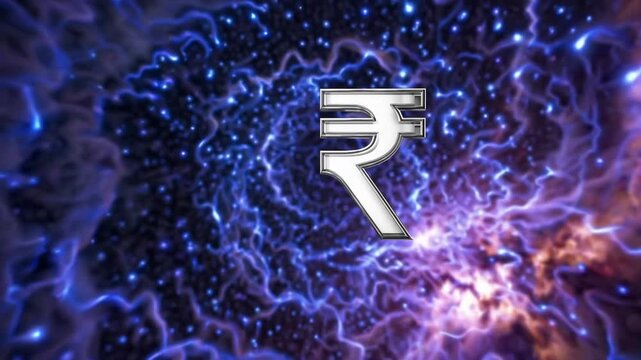 Indian currency symbol Indian monetary unit sign non-representational nocturnal celestial backdrop