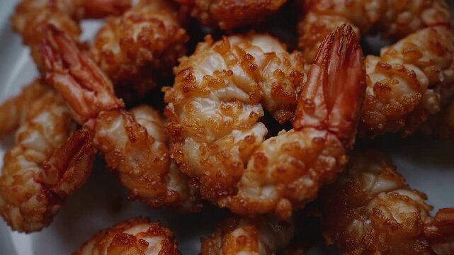 Dish of Deep-Fried Crustaceans Served on Plate: Overhead Perspective of Seafood Dish