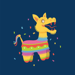 Colorful Piñata Horse Animal with Confetti