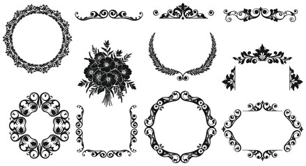 Obraz premium Collection of ornate floral borders and frames in black