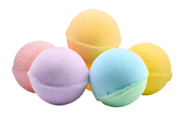 collection of vibrant, colorful bath bombs  isolated on white background