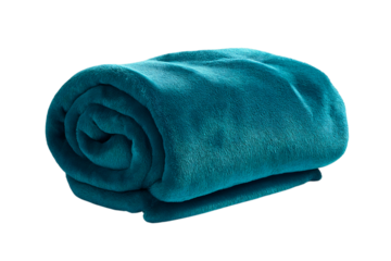 rolled-up teal blanket  isolated on white background