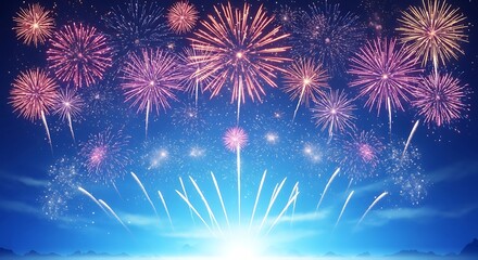 Spectacular fireworks display illuminating the night sky with vibrant colors and light trails