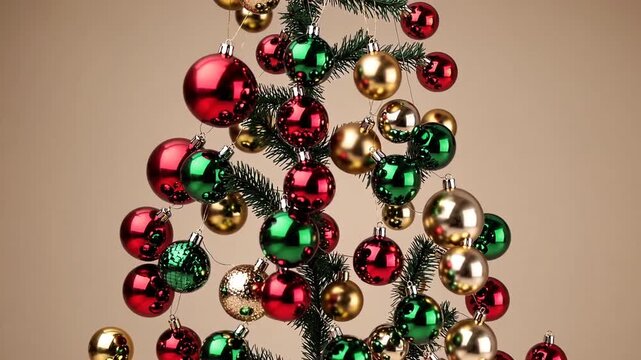 balls hanging in the shape of christmas tree