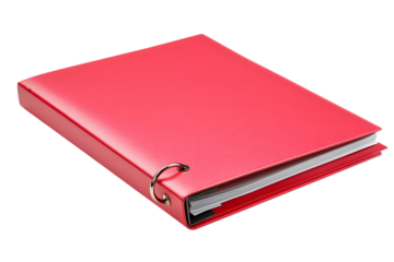  red binder sits, neatly organized and ready to hold important documents  isolated on white background