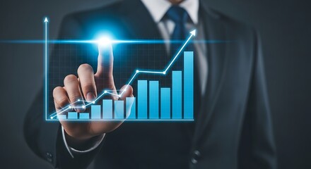 Businessman Touching Virtual Graph Chart Representing Business Growth and Success with Technology