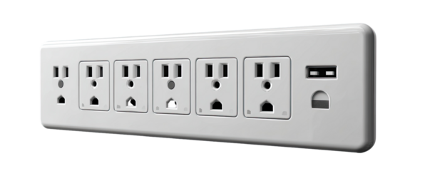 White power strip with multiple outlets and USB port