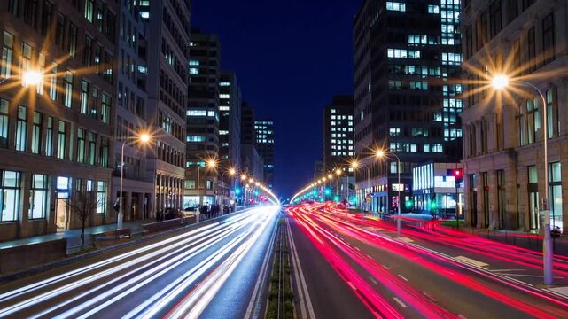 Extended Time Capture graph of Vehicle Light Trails on Roadway at Night