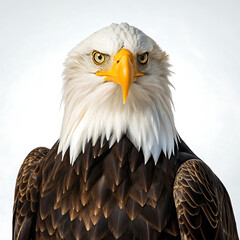 Obraz premium Majestic bald eagle portrait intense gaze fierce bird of prey white background