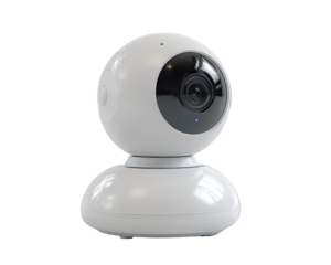 White, spherical security camera,  panoramic view
