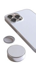 Fototapeta premium White smartphone with multiple camera lenses and protective circular caps