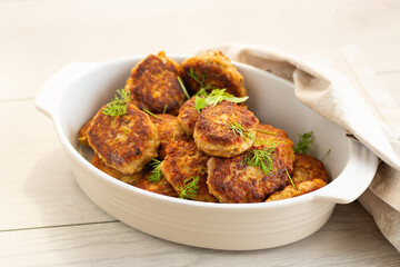 Hot meat cutlets with a golden crust in a rustic style