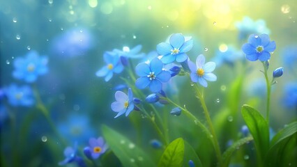Delicate Forget Me Nots in a Soft Bokeh Filled Spring Garden Scene