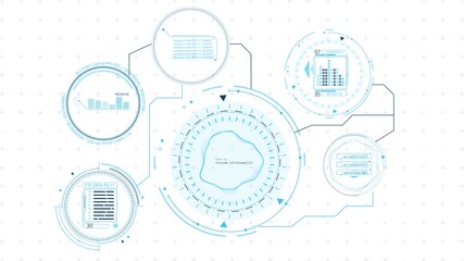 Animated screen with HUD and infographic elements for digital data processing - Powered by Adobe