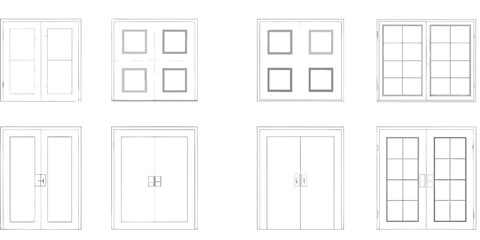 Collection of architectural line drawings showcasing various styles of doors and windows