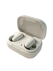 Cream-colored wireless earbuds in charging case (1)