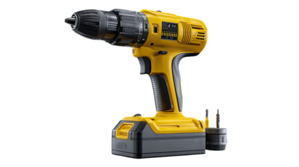 Yellow cordless drill with attached battery pack