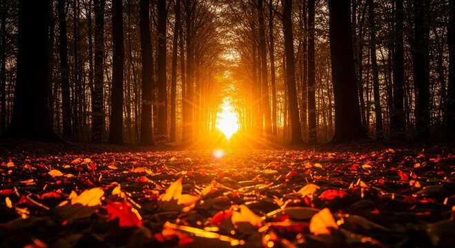 The Last Glow: Twilight Descends on a Quiet Autumn Forest Path