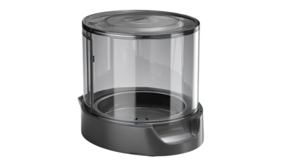 Cylindrical clear food dispenser with dark gray base