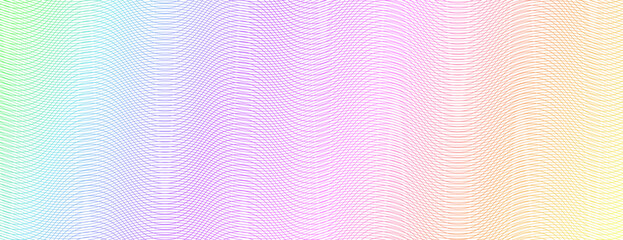 Passport rainbow watermark, guilloche pattern,  intersecting wavy lines on a soft, pastel rainbow gradient background. Delicate texture is a security element often used for certificates