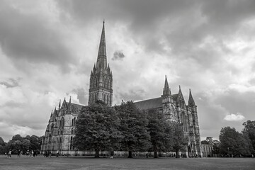 Fototapeta premium view of Salisbury cathedral Britain’s tallest spire Wiltshire England