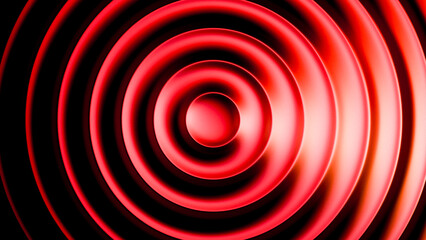 Abstract design featuring circular glass shapes with red lights creating gradient lines on a black background. Modern digital design asset