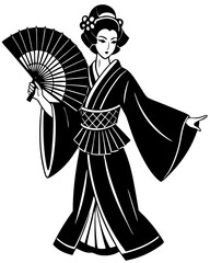 Obraz premium Elegant Geisha with Fan Silhouette