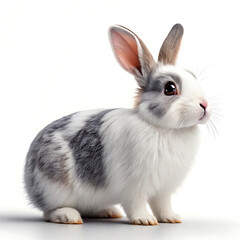 Obraz premium Cute spotted bunny rabbit poses for a photo session white background