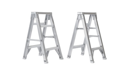 Two lightweight aluminum A-frame step stools or sawhorses, isolated on a black background.  They are identical in design, with sturdy construction, and a simple, functional form.