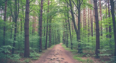 Obraz premium Forest Path Through Lush Trees.