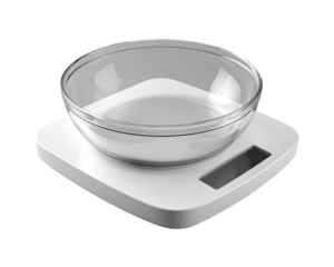A white digital food scale with a clear glass bowl