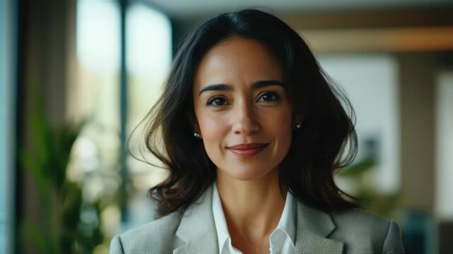 A smiling Latina woman in a suit looking confident and approachable.
