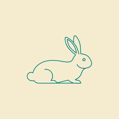 Obraz premium Simple outline illustration of a rabbit sitting calmly on a soft background, ideal for nature-themed designs and educational materials