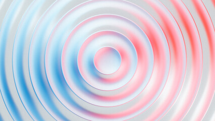Abstract design featuring circular glass shapes with red and blue lights creating gradient lines on a white background. Modern digital design asset