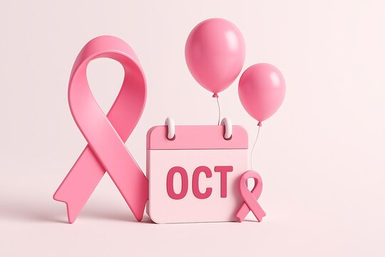 Pink ribbon and calendar symbolize breast cancer awareness month in october
