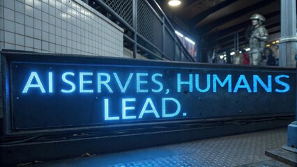 Neon Signage Promoting AI and Human Collaboration in Urban Setting