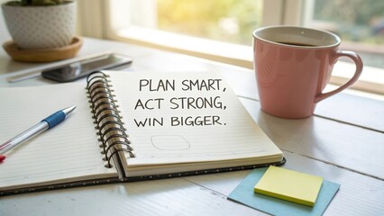Notebook and Coffee Cup with Inspirational Quote for Motivation
