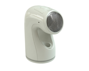 Cream-colored portable hair removal device, rounded design,  with mesh grille