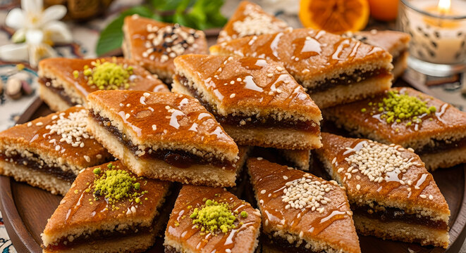 Makrout: diamond-shaped semolina cakes with dates and honey, symbol of celebration