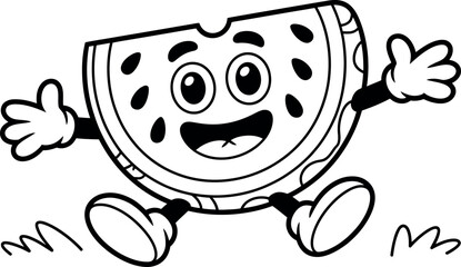 Cheerful cartoon watermelon slice character jumping with joy and enthusiasm illustration
