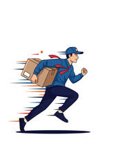 Fast delivery person running with package and speed lines illustrating rapid service