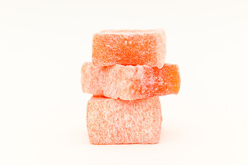 Red marmalade, chewy sweet dessert. Delicious colorful jelly.
