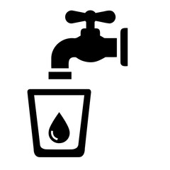 Illustration of a water tap filling a glass with a single water droplet inside it