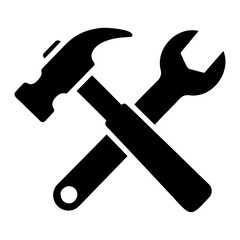 Illustration of a crossed hammer and wrench representing tools and repair work