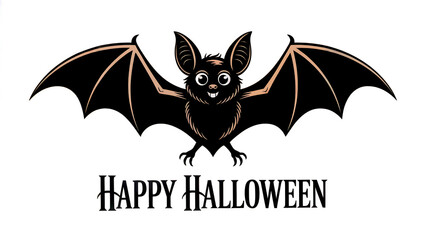 Halloween cartoon illustration with cute bat and Happy Halloween greeting text design. 