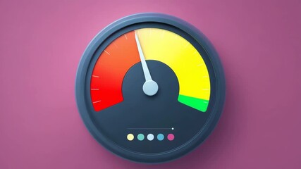 Colorful gauge meter with needle pointing to medium level concept of performance speed rating progress evaluation measurement and energy indicator