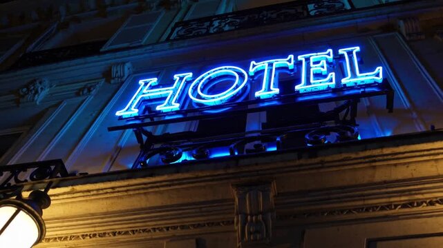 Paris France Blue Neon Sign Reading HOTEL Paris France Blue Neon Sign Reading HOTEL blue