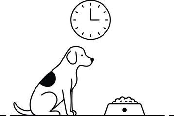 Dog waiting for food by clock